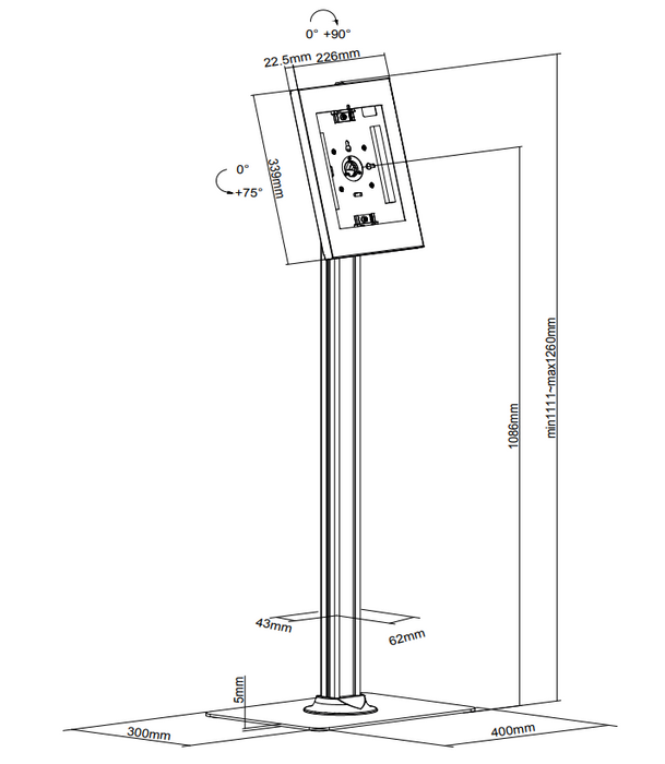 Neomounts kantel- en roteerbare tablet vloersteun Wit FL15-650WH1