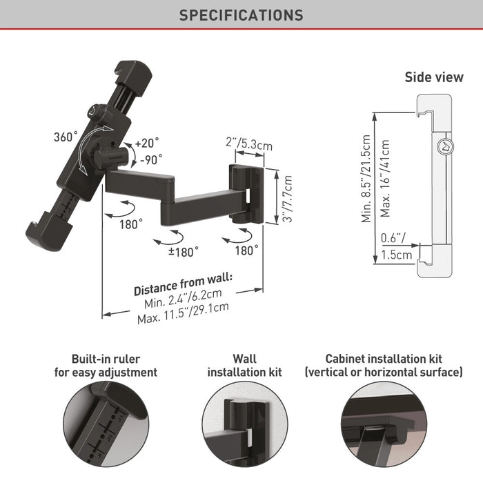 Barkan Mounts Full-Motion Tablethouder 7 tot 14 inch |Universeel |Zwart