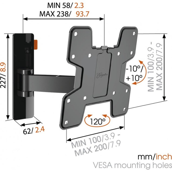 Vogels WALL 2125 draaibare tv muurbeugel zwart tot 37 inch