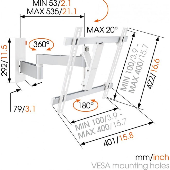 Vogel's WALL draaibare tv muurbeugel wit voor schermen tot 55 inch