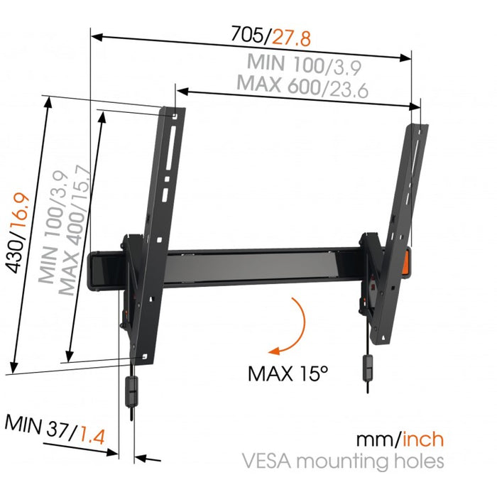 Vogel's WALL 2315 kantelbare muurbeugel voor schermen tot 65 inch
