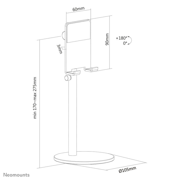 Neomounts in hoogte verstelbare telefoonsteun - Zilver