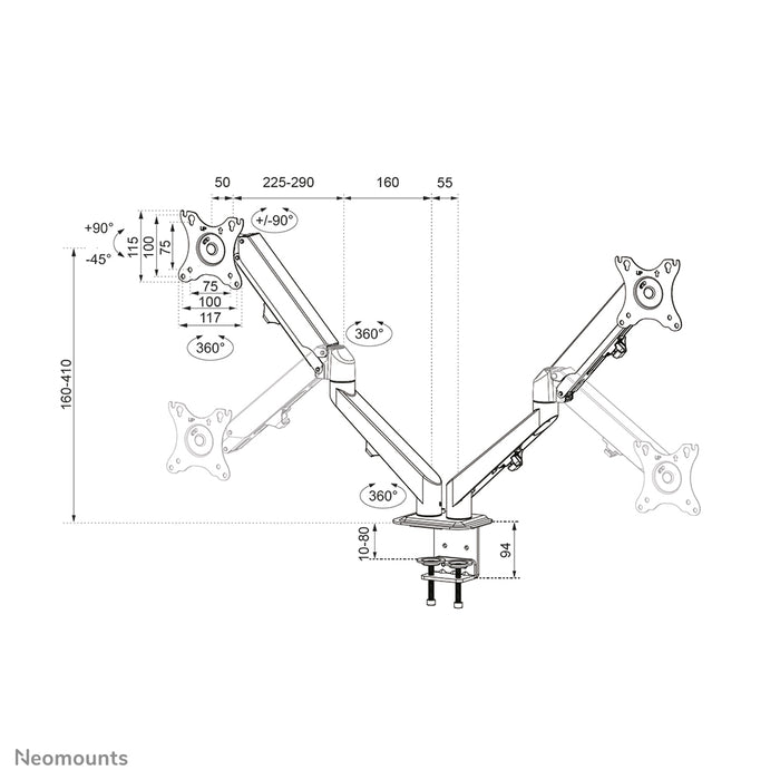 Neomounts DS70-700BL2 full motion monitor bureausteun voor 17-27 inch schermen - Zwart