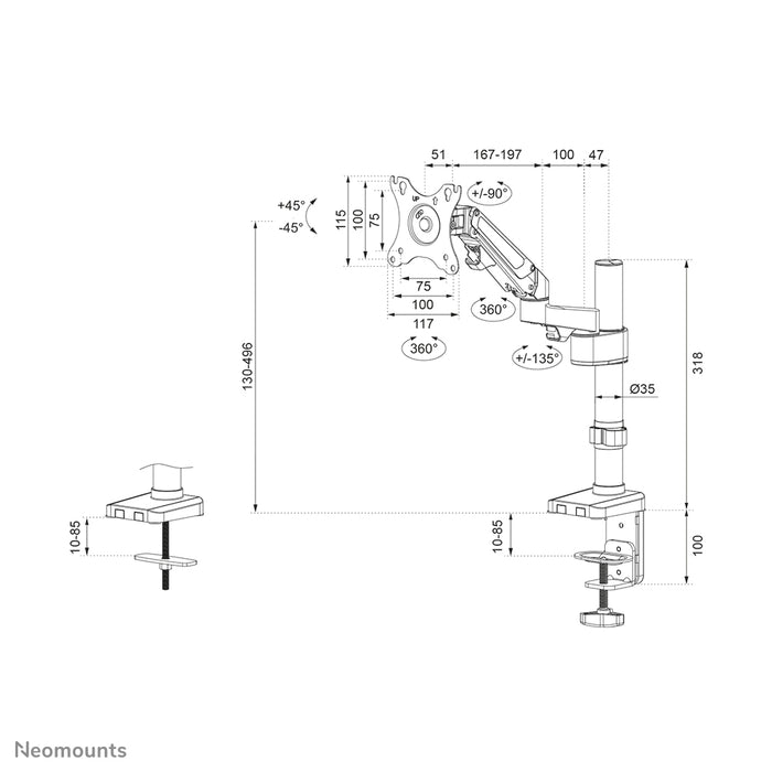Neomounts DS70-750BL1 full motion monitor bureausteun voor 17-27 inch schermen - Zwart