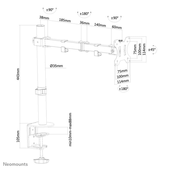 Neomounts FPMA-D550 zwart is een bureausteun met 3 draaipunten voor flat screens t/m 32 inch - Zwart