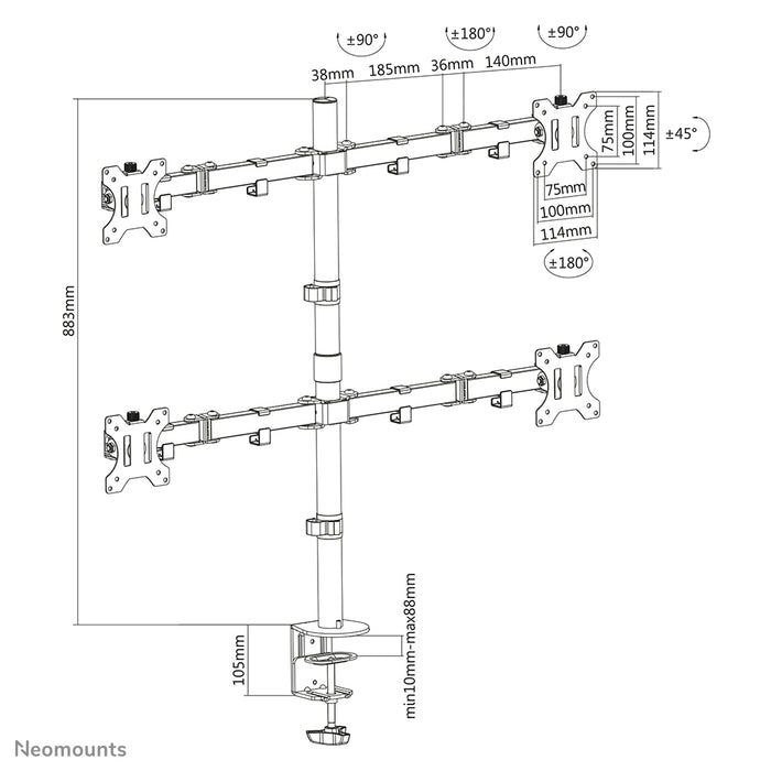 Neomounts FPMA-D550D4 zwart full motion bureausteun voor 13-32 inch schermen - Zwart
