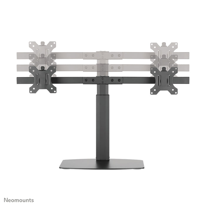 Neomounts FPMA-D865D zwart is een bureausteun voor twee flat screens t/m 27 inch (69 cm).