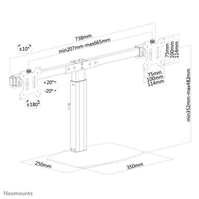 Neomounts FPMA-D865D zwart is een bureausteun voor twee flat screens t/m 27 inch (69 cm).