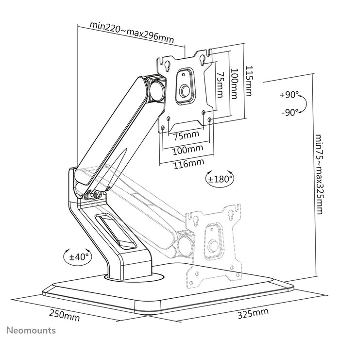 Neomounts FPMA-D885 zwart is een bureausteun voor flat screens t/m 32 inch (81 cm)