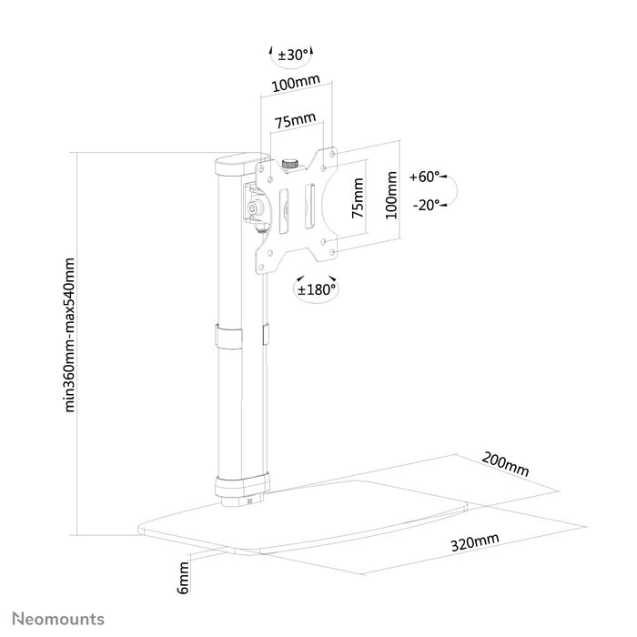 Neomounts FPMA-D890 wit is een bureausteun voor flat screens t/m 30 inch (76 cm).