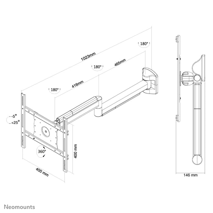 Neomounts FPMA-HAW050 is een medische flatscreen wandsteun voor schermen t/m 40 inch (102 cm).