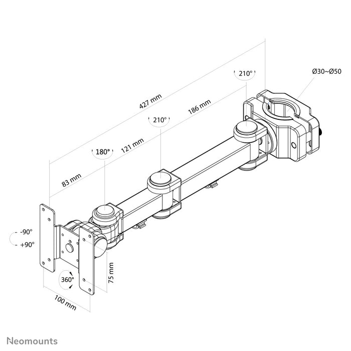 Neomounts FPMA-WP300black is een kantel- en zwenkbare paalsteun voor LCD/LED/TFT scherm t/m 30 inch (76 cm).