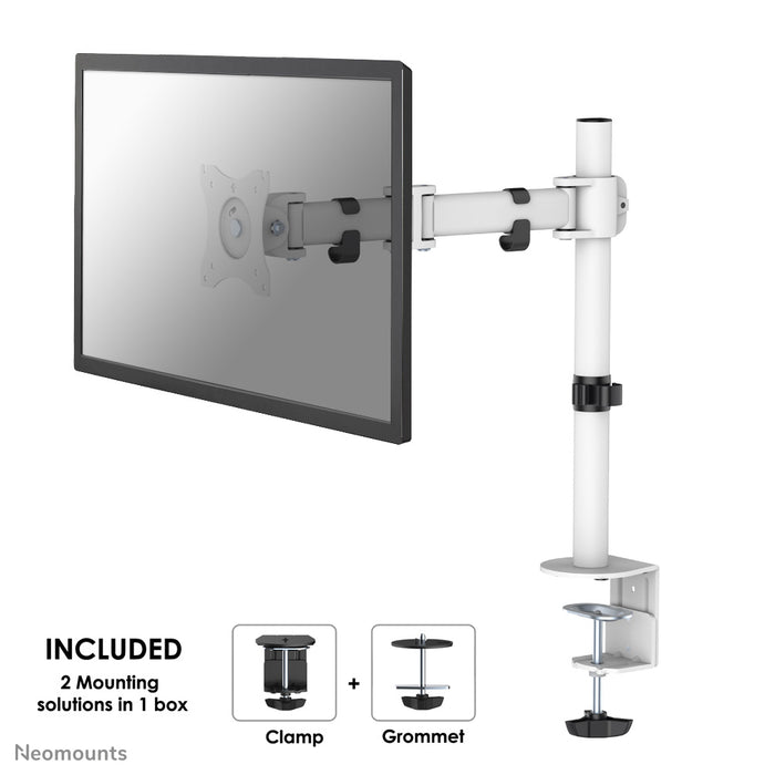 Neomounts NM-D135 wit is een bureausteun met 3 draaipunten voor flat screens t/m 30 inch (76 cm).