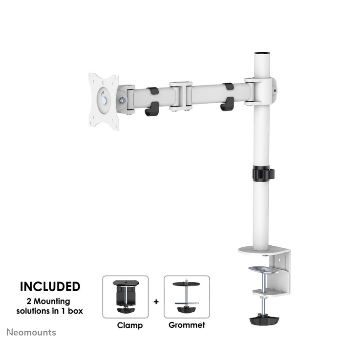 Neomounts NM-D135 wit is een bureausteun met 3 draaipunten voor flat screens t/m 30 inch (76 cm).