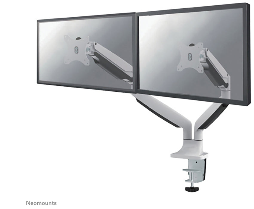 Neomounts NM-D750D wit is een gasgeveerde bureausteun voor twee flat screens t/m 32 inch (82 cm).