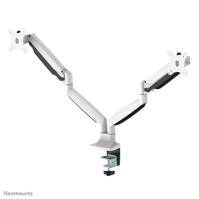 Neomounts NM-D750D wit is een gasgeveerde bureausteun voor twee flat screens t/m 32 inch (82 cm).