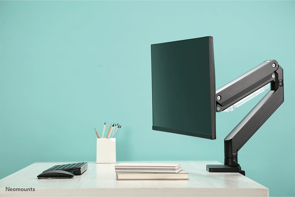 Neomounts NM-D775black is een gasgeveerde bureausteun voor flat screens t/m 32 inch (81 cm) - Zwart