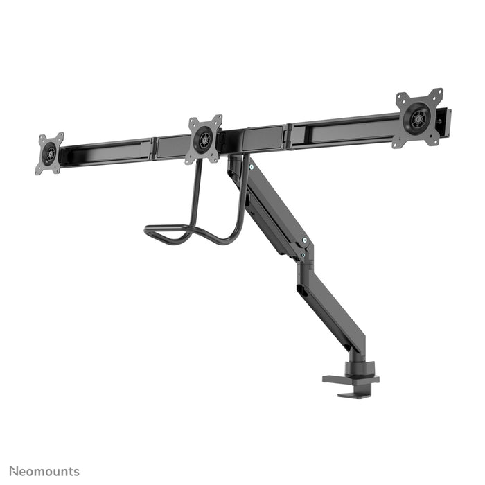 Neomounts NM-D775DX3 zwart is een gasgeveerde bureausteun met crossbar en hendel voor flat screens t/m 27 inch (68,6 cm).