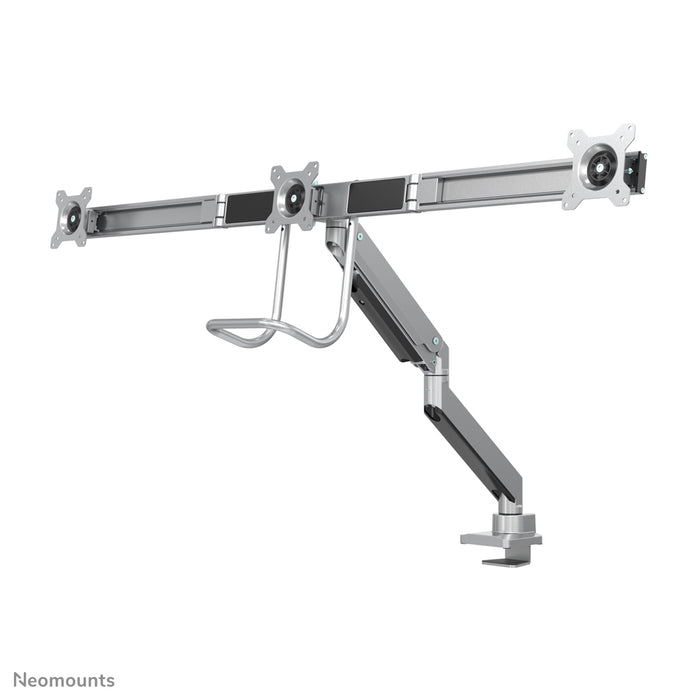 Neomounts NM-D775DX3 zilver is een gasgeveerde bureausteun met crossbar en hendel voor flat screens t/m 27 inch (68,6 cm).