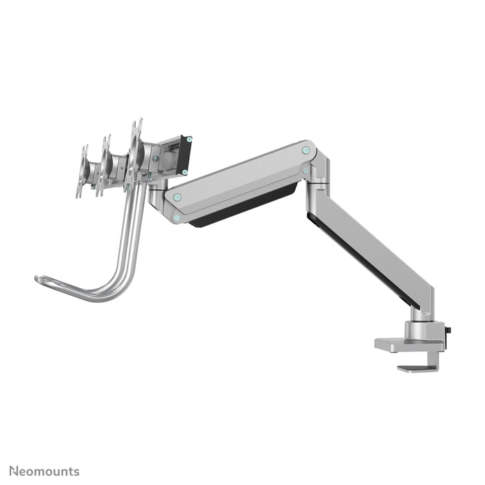Neomounts NM-D775DX3 zilver is een gasgeveerde bureausteun met crossbar en hendel voor flat screens t/m 27 inch (68,6 cm).