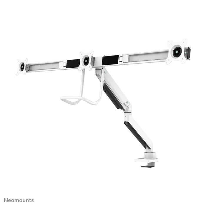 Neomounts NM-D775DX3 wit is een gasgeveerde bureausteun met crossbar en hendel voor flat screens t/m 27 inch (68,6 cm).