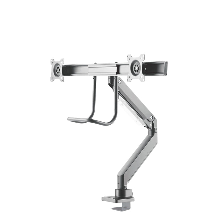 Neomounts NM-D775DX zilver is een gasgeveerde bureausteun met crossbar en hendel voor flat screens t/m 32 inch (81 cm).
