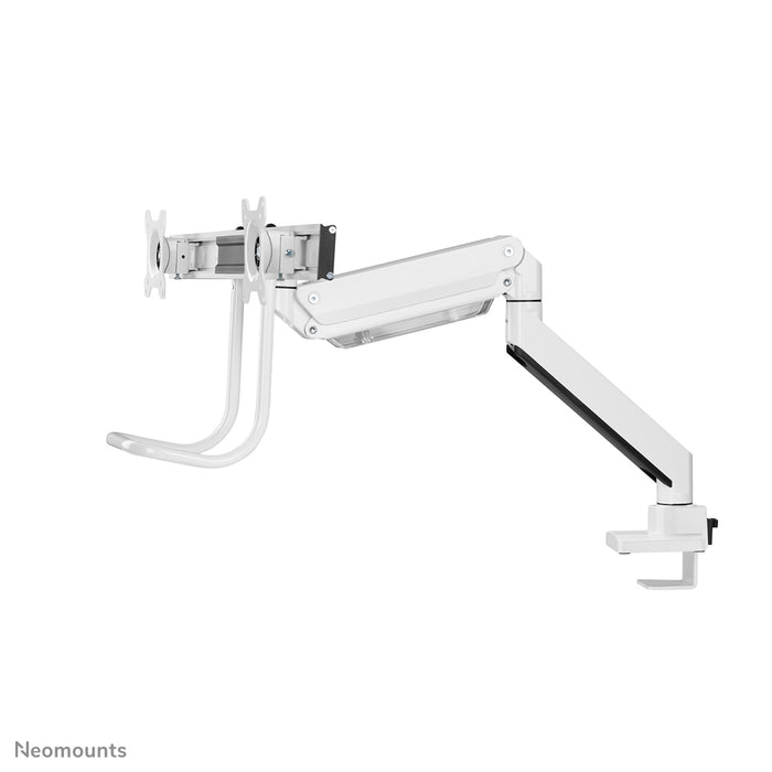 Neomounts NM-D775DX wit is een gasgeveerde bureausteun met crossbar en hendel voor flat screens t/m 32 inch (81 cm).