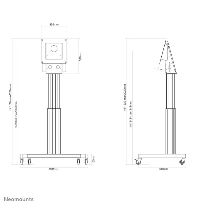Neomounts NM-HUB2LIFT zwart mobiele gemotoriseerde trolley voor 50 inch Microsoft Hub 2S(X), in hoogte verstelbaar - Zwart