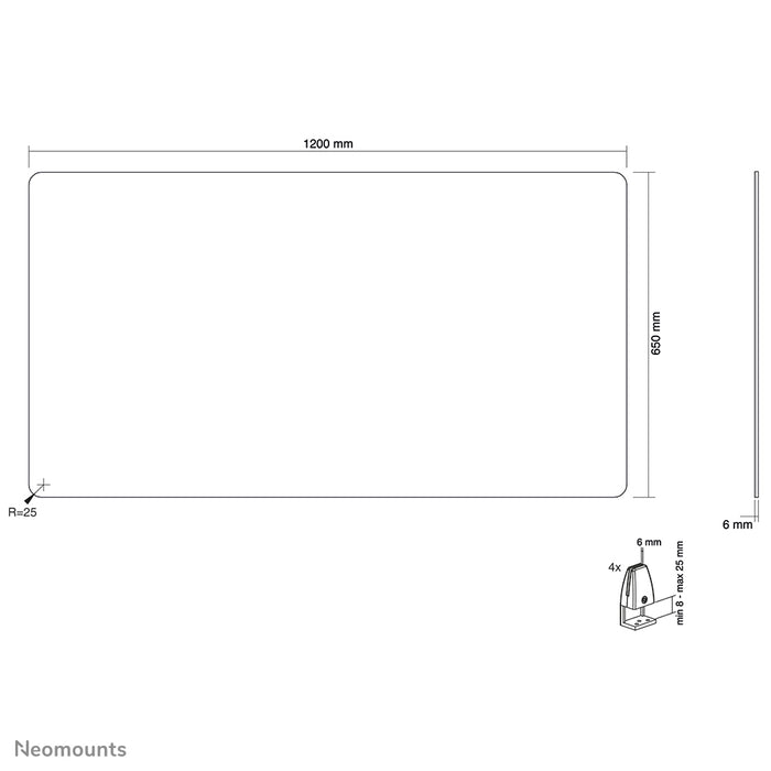 Neomounts NS-GLSPROTECT120 is een duurzaam glazen scherm van 120 cm dat afstandsbescherming biedt op de werkvloer - Gehard, transparant glas, 100% recyclebaar