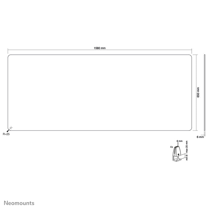 Neomounts NS-GLSPROTECT160 is een duurzaam glazen scherm van 158 cm dat afstandsbescherming biedt op de werkvloer - Gehard, transparant glas, 100% recyclebaar