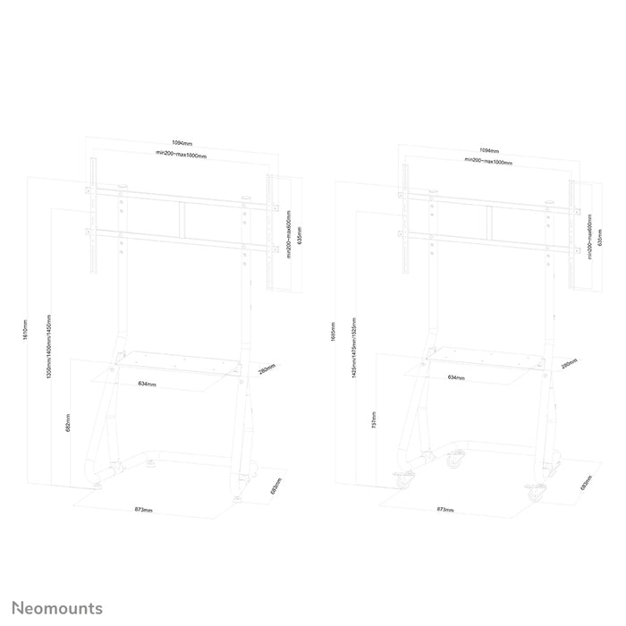 Neomounts NS-M3800 zwart is een verrijdbaar meubel voor flat screens t/m 100 inch (254 cm).