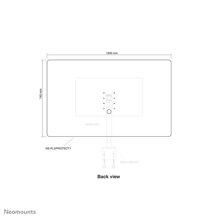 Neomounts NS-PLXPROTECT1 is een transparant scherm t.b.v. 1 flat screen en biedt afstandsbescherming op de werkvloer- Transparant acrylaat, 100% recyclebaar | PLXPROTECT van is geregistreerd als EU-Design patent |