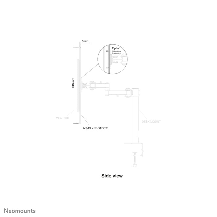 Neomounts NS-PLXPROTECT1 is een transparant scherm t.b.v. 1 flat screen en biedt afstandsbescherming op de werkvloer- Transparant acrylaat, 100% recyclebaar | PLXPROTECT van is geregistreerd als EU-Design patent |