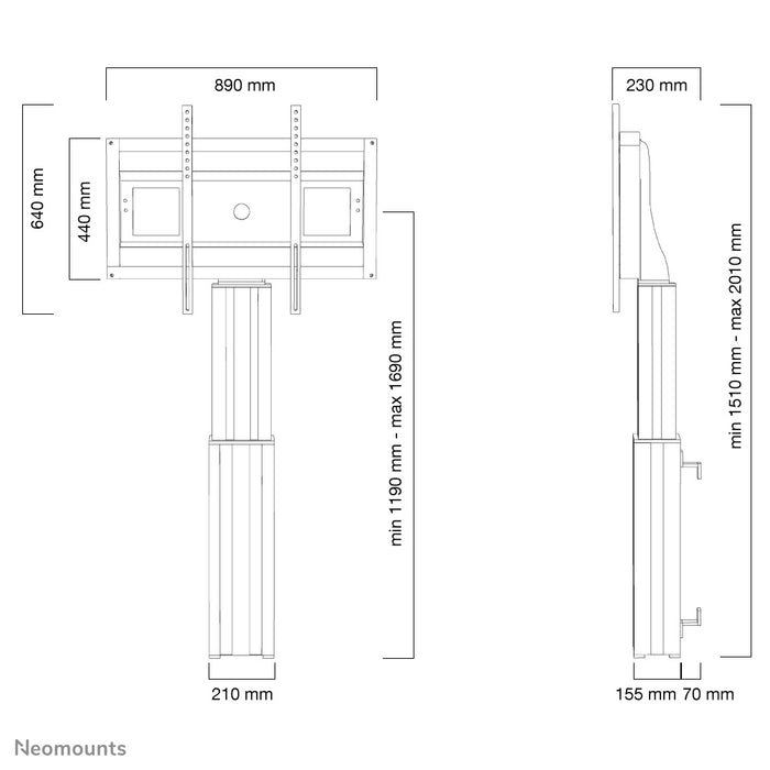 Neomounts PLASMA-W2500 zilver is een gemotoriseerde wandsteun voor schermen t/m 100 inch.