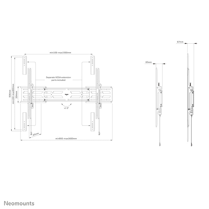 Neomounts WL30S-950BL19 vlakke wandsteun voor 55-110 inch schermen - Zwart