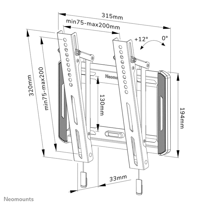 Neomounts WL35-550BL12 kantelbare wandsteun voor 24-55 inch schermen - Zwart