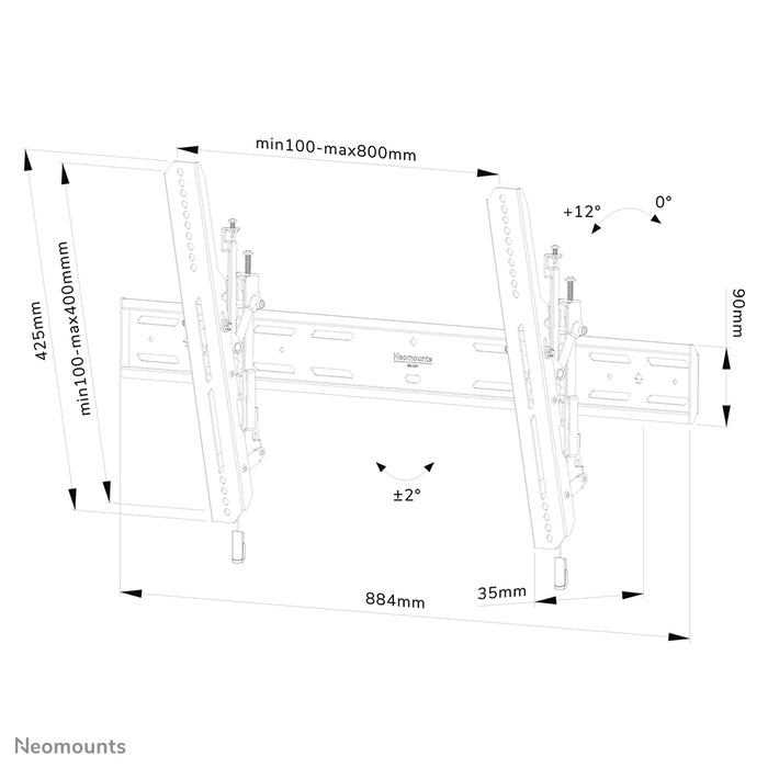 Neomounts WL35S-850BL18 kantelbare wandsteun voor 43-98 inch schermen - Zwart