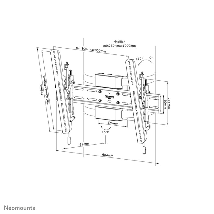 Neomounts WL35S-910BL16 kantelbare pilaarsteun voor 40-75 inch schermen - Zwart