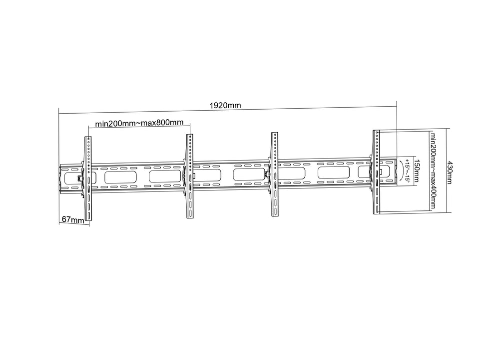 Wolff Mount Dubbele universele TV Muurbeugel |Counter rail |2 schermen |Kantelbaar |2 meter