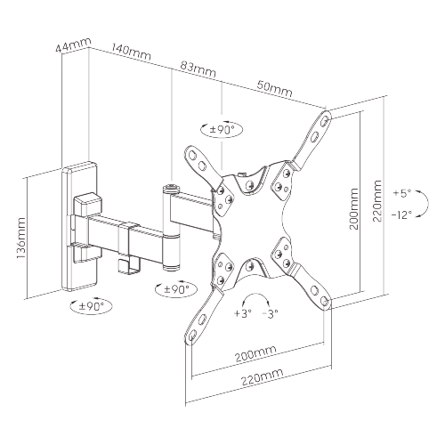 Wolff Mount TV muurbeugel Draaibare tot 40 inch |VESA 200x200 |Lengte 27 cm