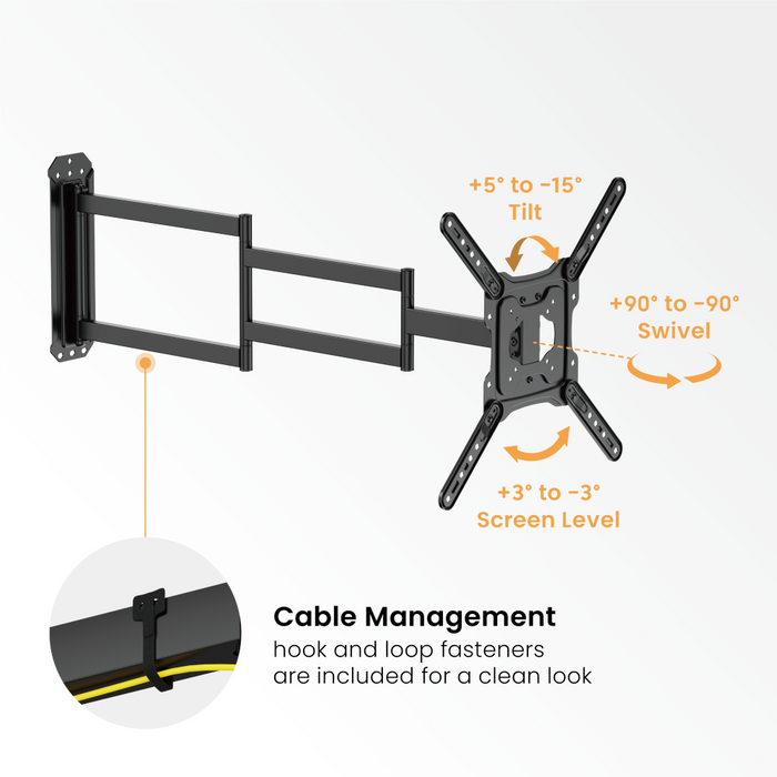 Wolff Mount Extra lange Full-Motion TV Muurbeugel tot 65 inch | tot 95cm uit de muur! |Universeel |VESA 400x400