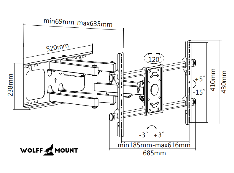 Heavy Duty TV beugel |37 t/m 90 inch |2-armen |VESA 600x400 |Cinewall geschikt |Universeel |Horizonale afstelling